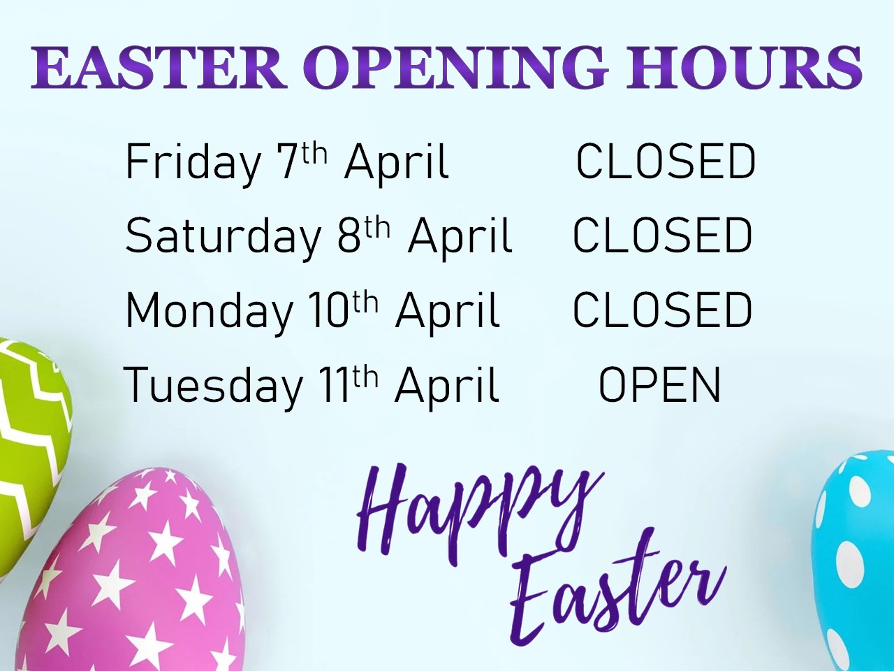 Easter Opening Hours 2023